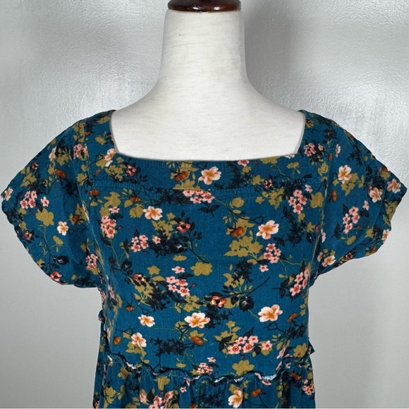 Natural Life Sz S Berkley Corduroy Teal Blue Square Neck Short Sleeve Maxi Dress - Picture 3 of 11
